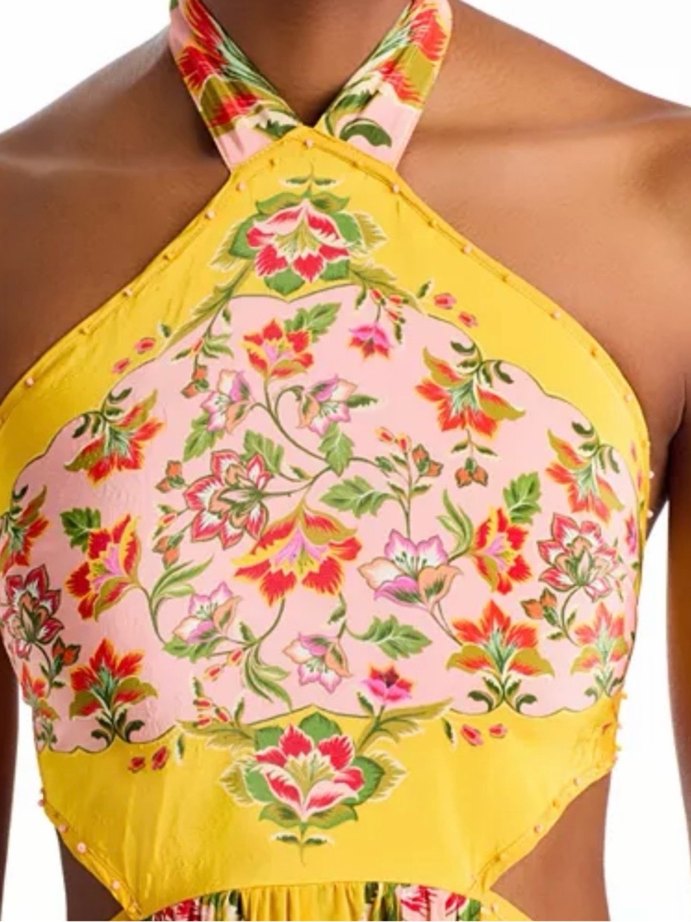 FARM Rio Pink Floral Halter Maxi with Yellow Panels - Picture 5 of 7